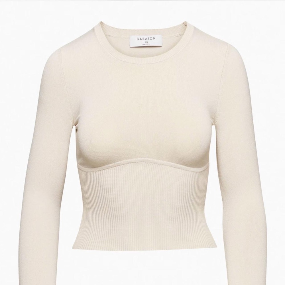 White Aritzia Babaton Sculpt Knit Ribbed Sweater